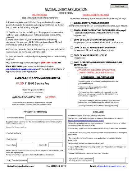 Global Entry Application Form