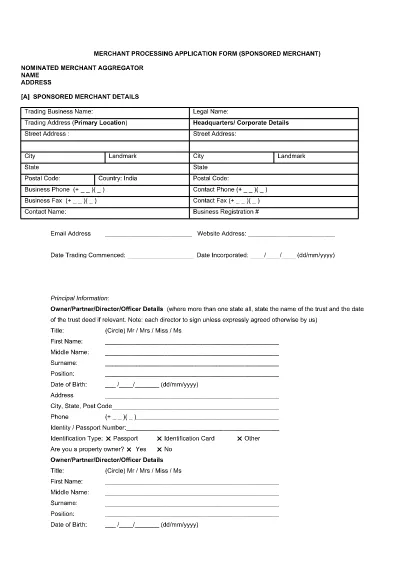 Merchant Processing Application Form