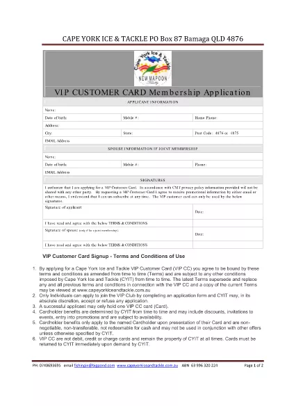 VIP Membership Application Form