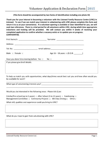 Volunteer Application and Declaration Form