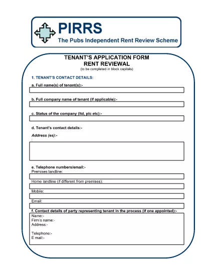 Tenant Application Form for Rent Review