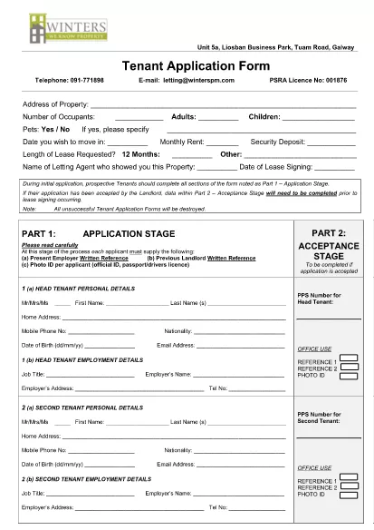 Tenant Application Stage Form