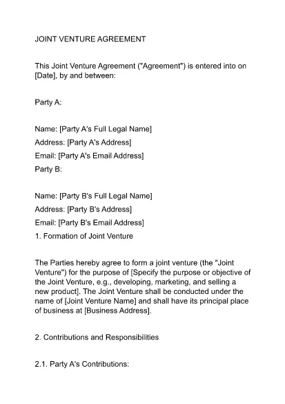 Joint Venture Agreement PDF Template