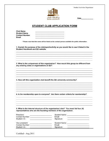 Student Club Application Form