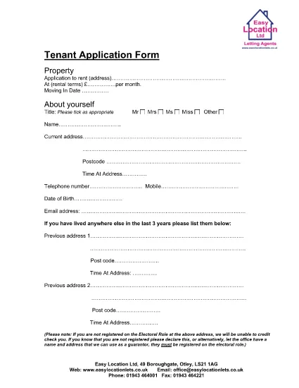 Tenant Application Postkod Form