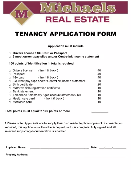 Tenancy Point Application Form