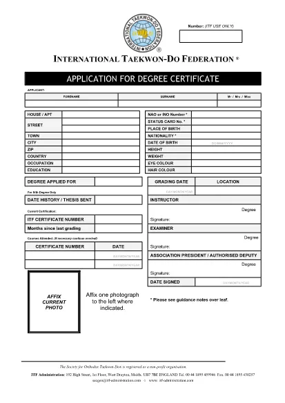 Degree Certificate Application Form