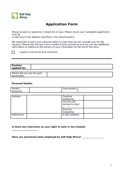 SHA Application Form
