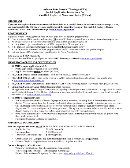 Application for Certified Nurse Anesthetist