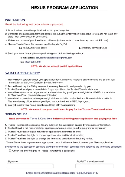 Global Entry Program Application Form