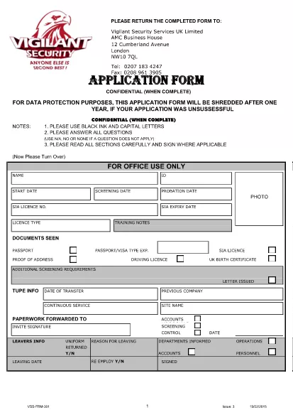 Security Guard Application Form Sample