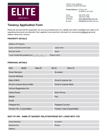 Tenancy Application Details Form