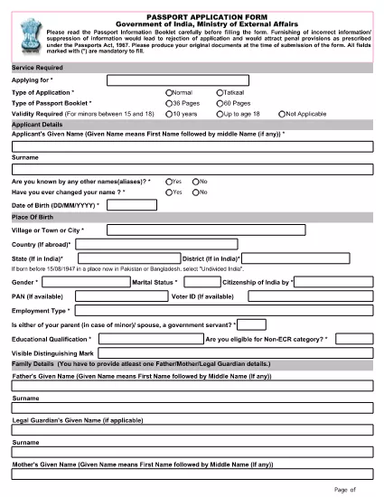 Passport Application Form For Minors
