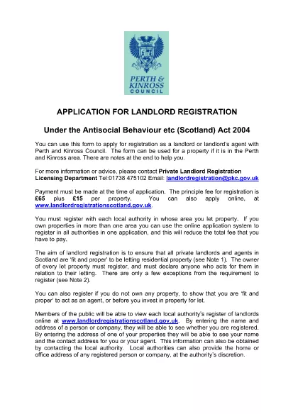 Application for Landlord Registration