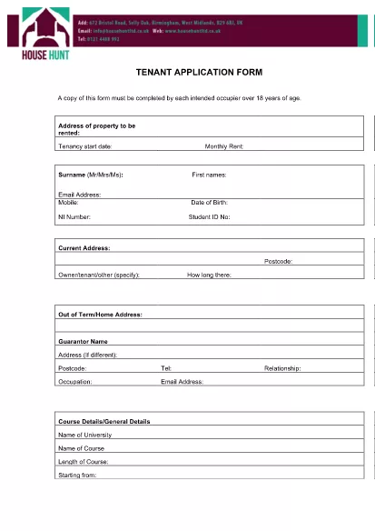 General Tenant Application Form