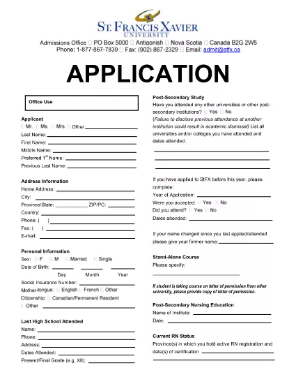 Nursing Application Form