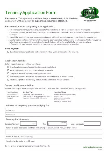 Formal Tenancy Application Form
