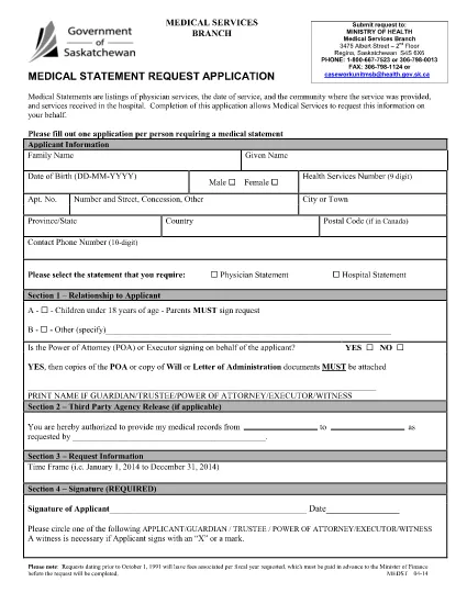Medical Statement Request Application Form