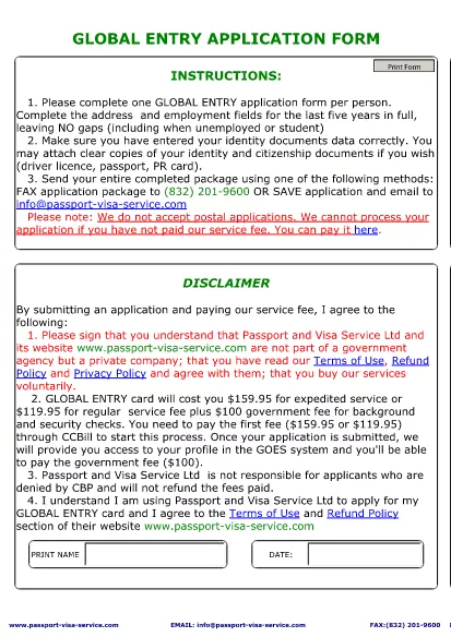 Global Entry Application Form Example