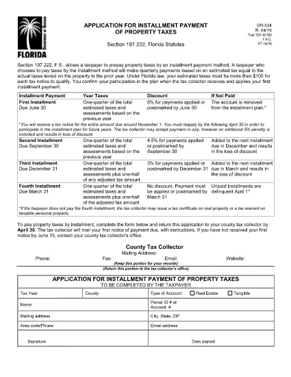 Application for Installment Payment of Property Taxes