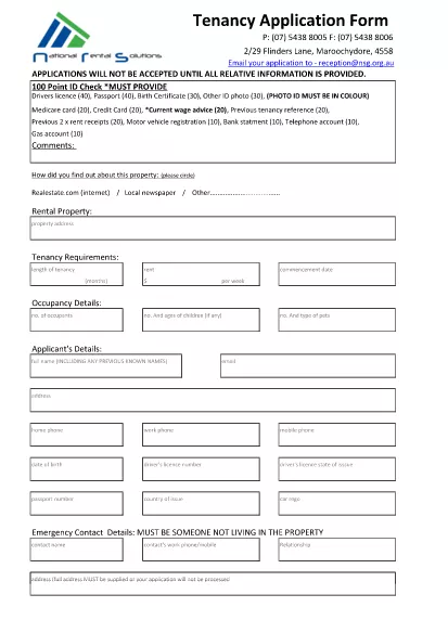 Tenancy Rental Application Form