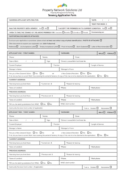 Printable Tenancy Application Form