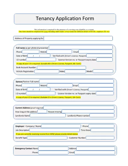 Tenancy Application Form példa