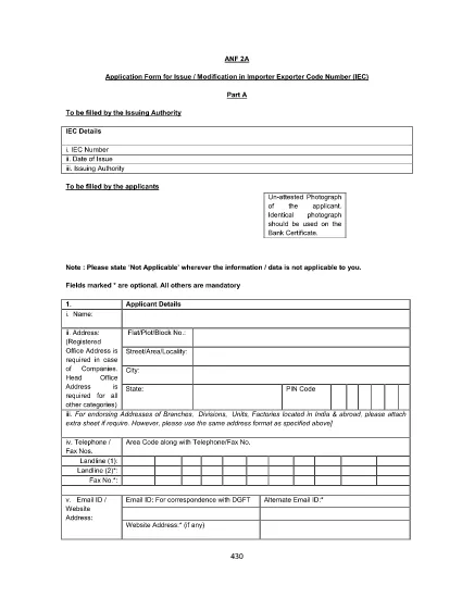 Application Form for Issue