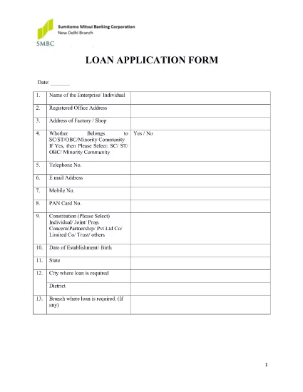 Loan Application For Loan Form
