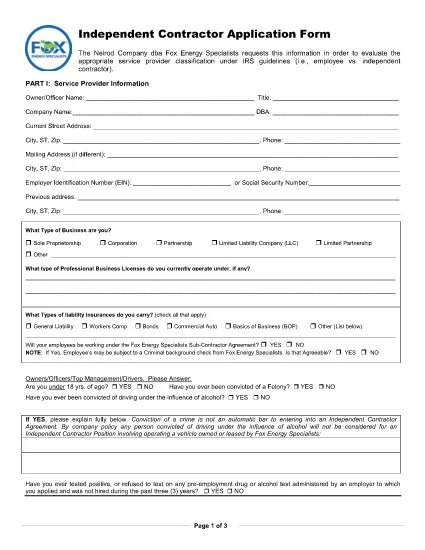 Independent Contractor Application Form