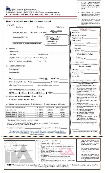 CIA Examination Application Form