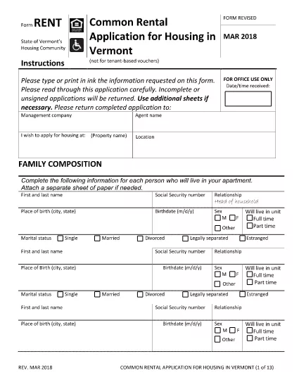 Housing Rental Application Form