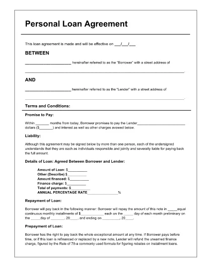 Personal Load Agreement