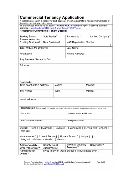 Kommersiell Tenancy Application Formulär
