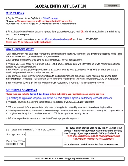 Global Entry Card Application Form