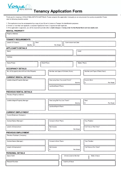 Rental Tenancy Application Form