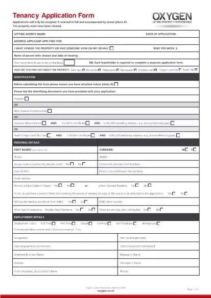 Tenancy Agent Application Form