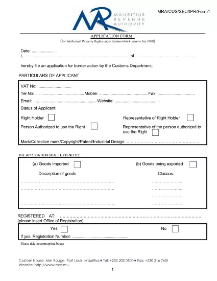 Intellectual Property Rights Application Form