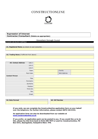 Sample Construction Line Application Form