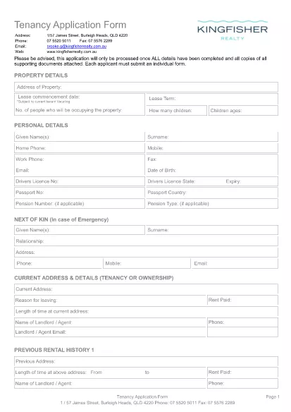 Property Tenancy Application Form