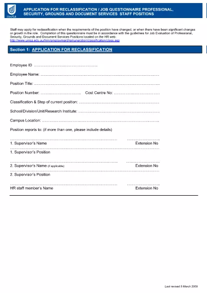 HR Reclassification Application Questionnaire Form