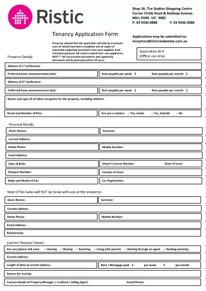 Tenancy Application Formato de formulario