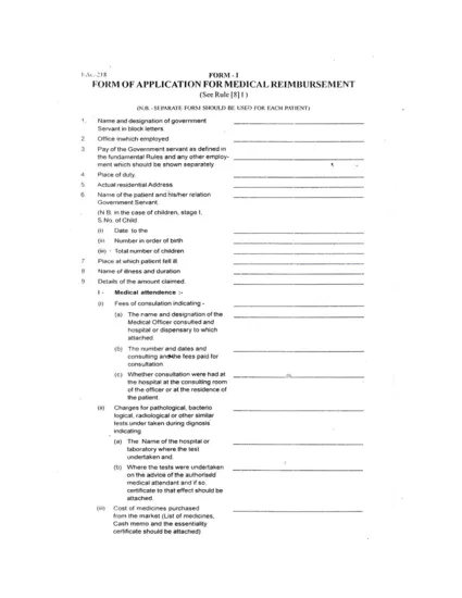 Medical Reimbursement Claim Application Form