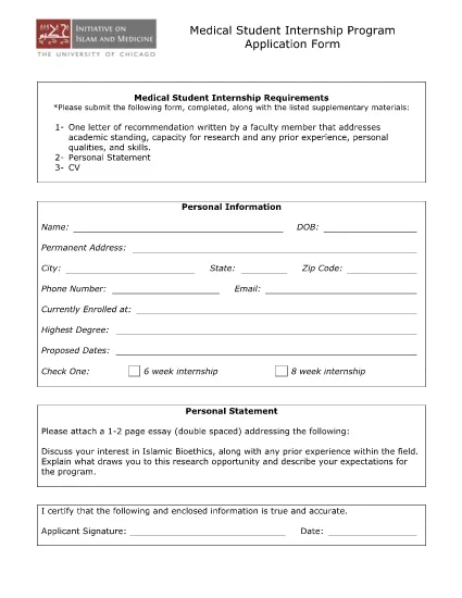 Medical Student Internship Application Form