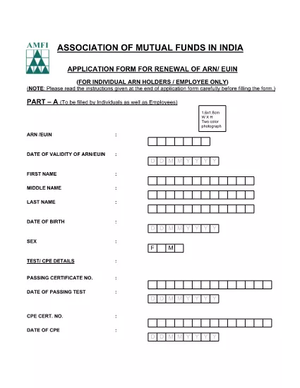 Application Form for Renewal of ARN EUIN