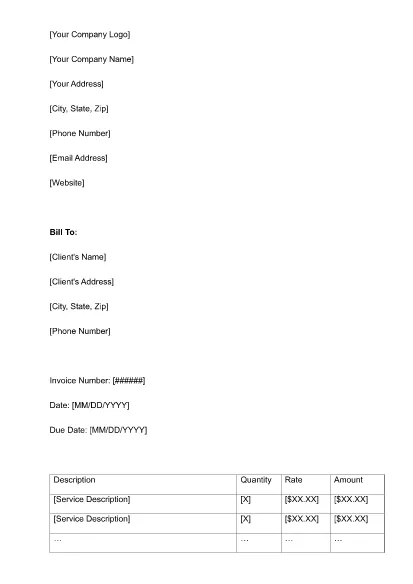 Service Invoice Template