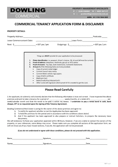 Commercial Tenancy Application Form