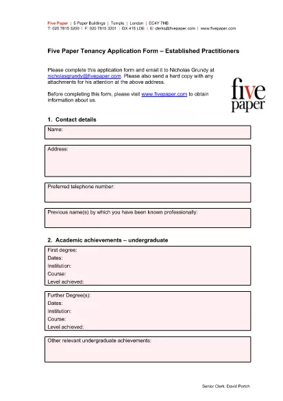 Paper Tenancy Application Form