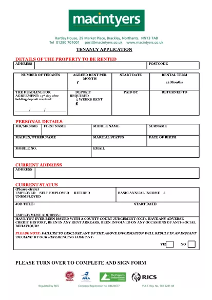Tenancy Application Verification Form