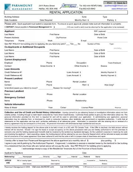 Automated Apartment Rental Application Form